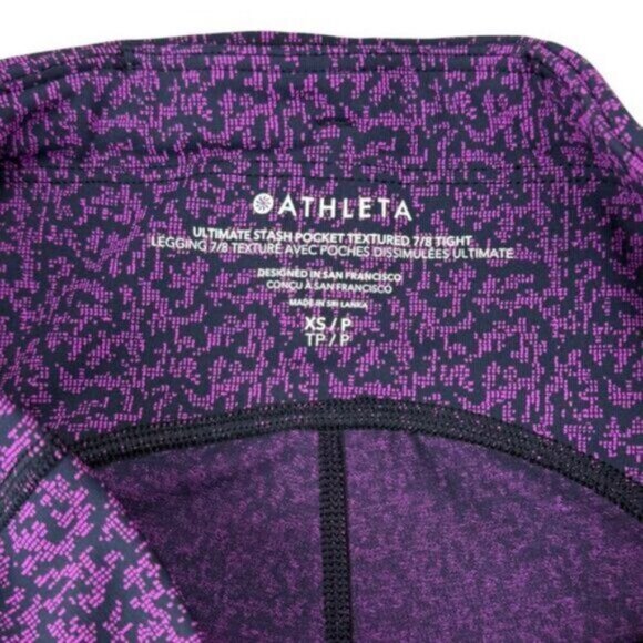 Athleta Ultimate Stash Pocket Textured 7/8 Tight Legging Size XS Black Purple - Picture 4 of 6